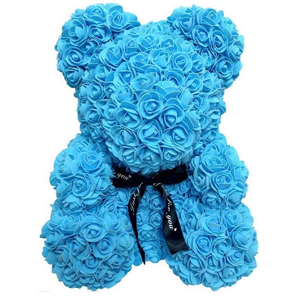 Rose Bear - modrý medvídek z růží 25 cm
