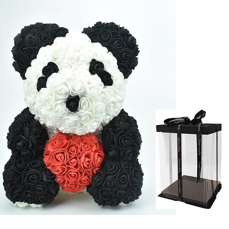 Medvídek panda z růží v dárkovém balení - 40 cm