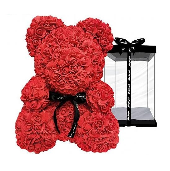 Medvídek z růží - rudý Rosebear z růží 25 cm v dárkovém balení