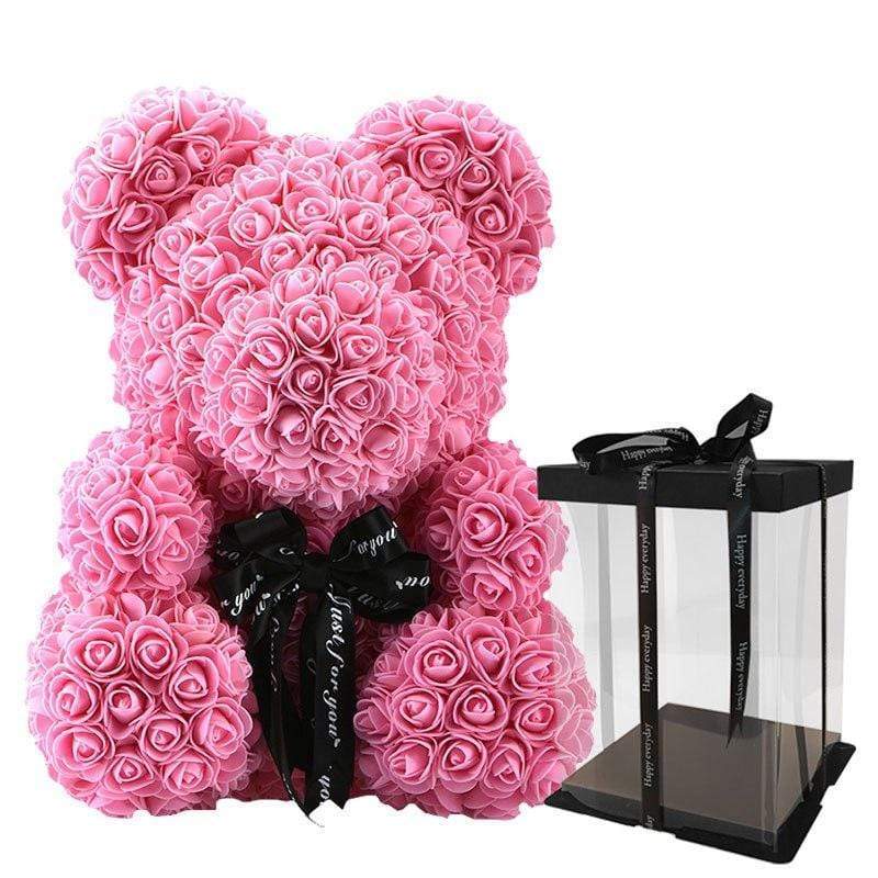 Medvídek z růží - růžový Rose Bear z růží 25 cm v dárkovém balení