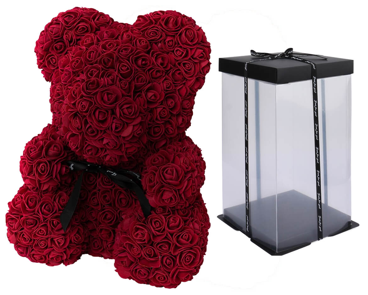 Rose Bear - vínový medvídek z růží 40 cm v dárkovém balení